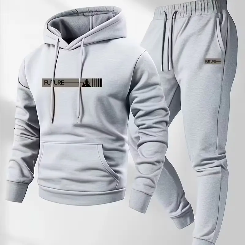 Men's 2-Piece Casual Hooded Long-Sleeve Sweatshirt & Sports Pants Workout Set - Suitable for Autumn, Winter - Menswear Sweatsuit Outfits