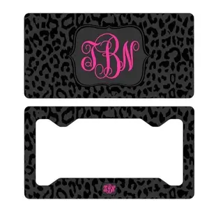 Black Leopard Skin Pattern Monogram License Plate and Frame, Personalized Car Accessories - High-Quality Aluminum, Pre-Drilled holes