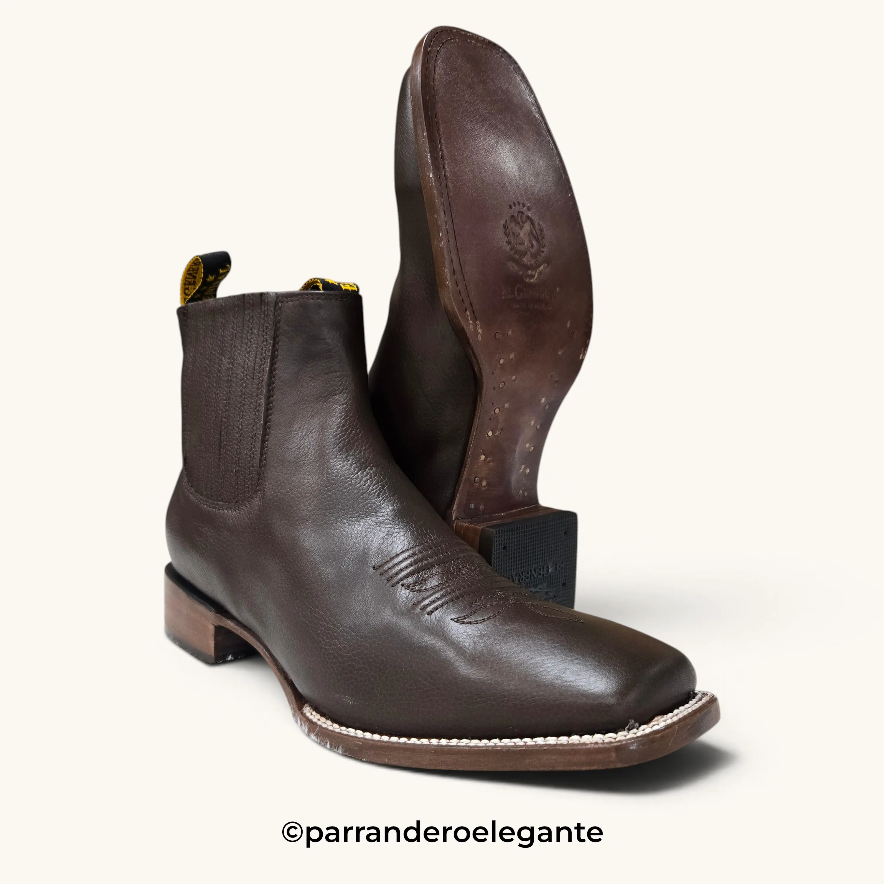 El General Mens Rodeo Leather Ankle Boot Botin - Brown, Tan