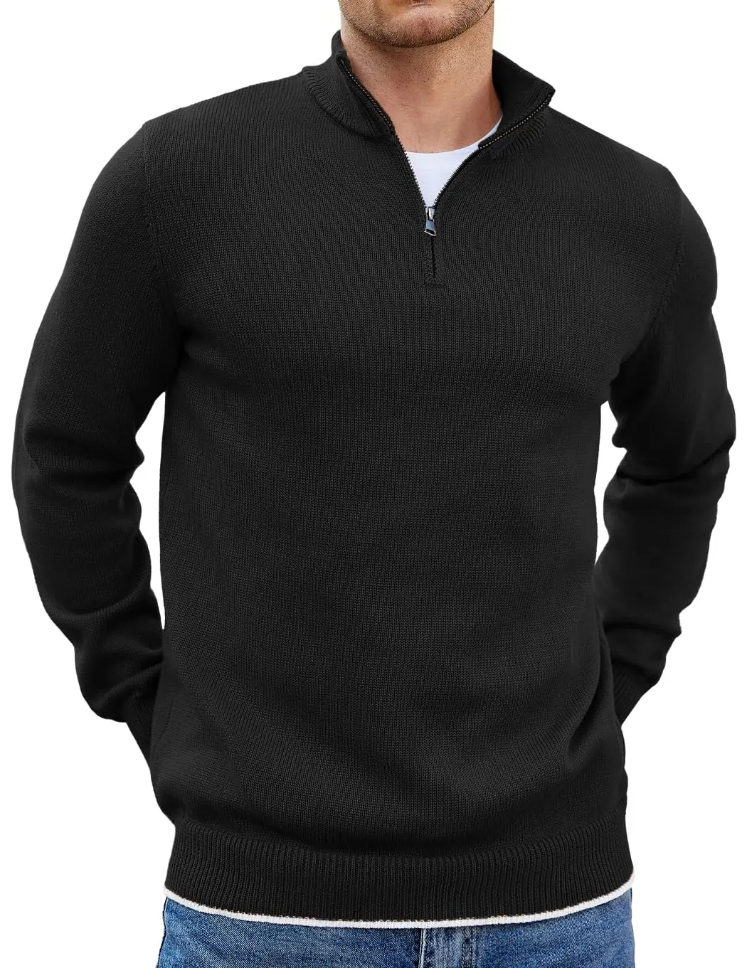 COOFANDY Men's Quarter Zip Up Pullover Slim Fit Lightweight Mock Neck Long Sleeve Sweaters COOFANDY Men's Quarter Zip Up Pullover Slim Fit Lightweight Mock Neck Long Sleeve Sweaters