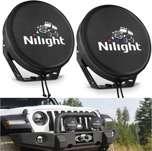 Nilight 9inch Round Offroad Driving Pod Light Cover, 9.25 Inch Diameter Black Leather Protective Cover for Auxiliary Ditch Fog Bumper Headlight on Jeep Truck SUV ATV UTV Tractor Automotive Car Accessories