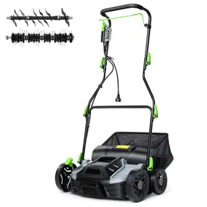 COZONY 15.5A 14"Lawn Dethatcher Scarifier w/ 14.5Gal Bag, 5-Position Depth & Adjustable Handle for Lawn Care