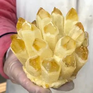 310g-350g Natural Raw Citrine Point Phantom Geode Cluster Yellow Crystal Mineral Specimen Ornaments Home Decor