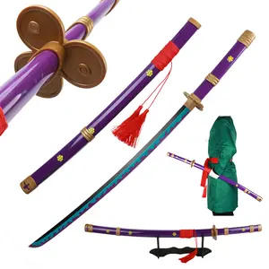41 inches Anime Bamboo Wooden Roronoa Zoro Sword Cosplay Yama Enma with Belt & Holder Stand Display for Halloween Role Playing Collection Cosplay