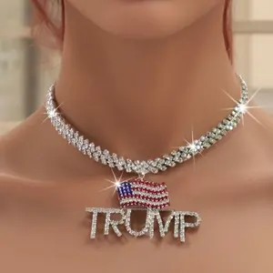 1 x Luxury Trump Pendant Necklace - with Patriotic American Flag Design, Bling Bling Hip Hop Women's Jewelry for Parties and Celebrations