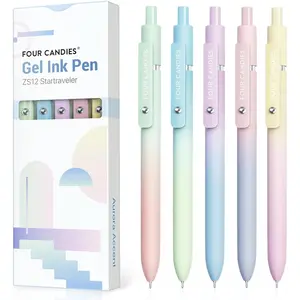 Four Candies Gel Pens, 5 Pcs 0.7mm Quick-Dry Black Ink Pens with Fine Point, Smooth Writing, High-End Series, for School, Office, Home Supplies. Fun, Pretty, Cute Pens as Gifts for Girls & Women (Gradient)