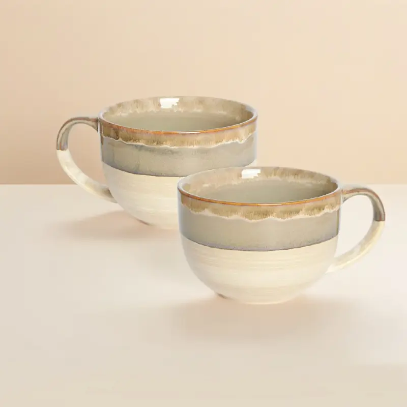 2-Piece Sturdy Simple Ceramic Jumbo Mugs, 23 Oz Large Size Large Handle Drinkware Sets, Dishwasher-Safe & Microwave-Safe (Brown Grey), Classic