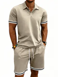 Men's Summer Casual Trendy Lightweight Breathable Polo Shirt and Shorts Set, Comfortable Short Sleeve Polo for Men