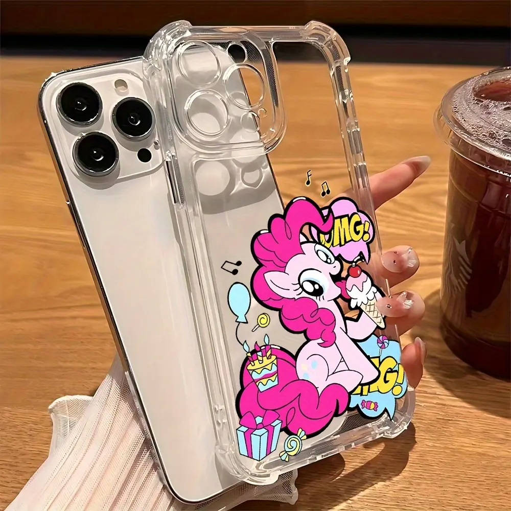 Pink Pony Shockproof Transparent Soft Back Casing - Protective Smartphone Case for iPhone 16,15,14,13,12,11 Pro Max,X,XR,XS Max,8,7 Plus - Handheld Mobile Phone Accessory, Protection