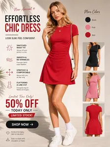 Women's Solid Ruched Bodycon  - Slimming Summer Mini , Elegant Casual Outfit flowy basque waist dresses