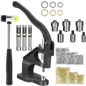 Hand Press Grommet Machine, Heavy Duty Grommet Tool kit for Fabric, Eyelet Press Punch Tool Kit with Rubber Hammer, 3 Punching Dies (#0#2#4), 3000 count  & Golden Grommets(6, 10, 12 mm)