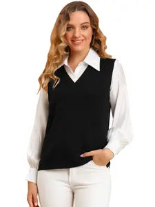INSPIRE CHIC Women's V Neck Sweater Vest Knit Pullover Sleeveless Sweater Top