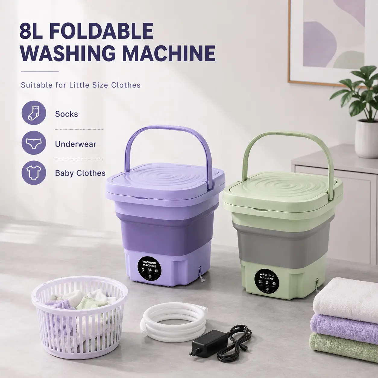 Portable Electric Mini Washer, Foldable Laundry Washing Bucket, 8L Compact Space-Saving Design for Small Loads, Underwear, Socks and Delicate Clothing, For Home, Apartment, Dorm, Hotel and Travel, Portable Laundry Washer, Compact Washing Machine
