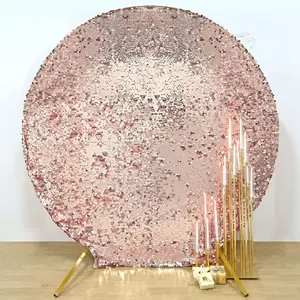 Sparkly Rose Gold Double Sided Big Payette Sequin Wedding Arch Backdrop Cover, Round Fitted Arbor Cover 7.5ft