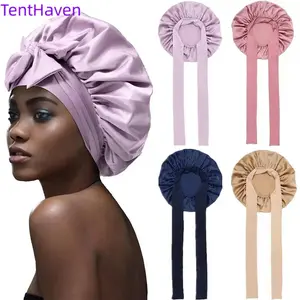 2026 Fashion Elastic Ribbon Solid-Color Imitation Silk Wide-Edge Round Nightcap - Sports & Outdoor Haircare Headscarf Hat