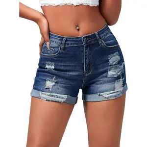 roswear Women's Summer Mid Rise Ripped Denim Shorts Stretchy Butt Lifting Jean Shorts