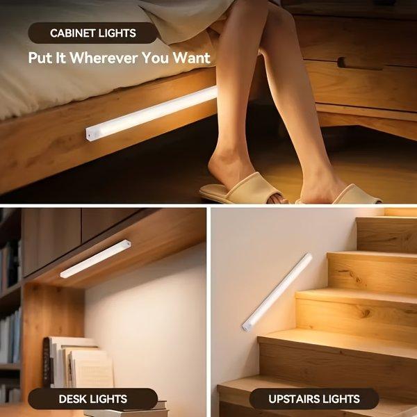 LED Motion Sensor Cabinet Lights USB Rechargeable Dimmable 3 Modes Wireless Night Light for Bedroom Stair Kitchen Office Bedside Cabinet Lighting