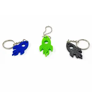 Rocket Keychain Minimalist 3D Printed Space Charm for Keys Bags or Gifts in Blue Green and Black Colors