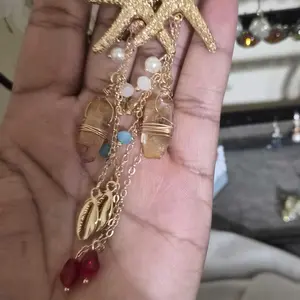 Women's Boho Style Alloy Statement Earrings Set, Ocean-Inspired Starfish Shell Design, Irregular Crystal Beaded Dangle Jewelry for Daily Wear & Vacation