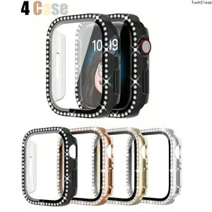 4-Pack Sparkling Diamond Decorative Band & PC Case Set for Apple Watch – Shockproof & Scratch Resistant, Fits Series 3–11/SE/Ultra (38–49mm), Great for Summer Rotation