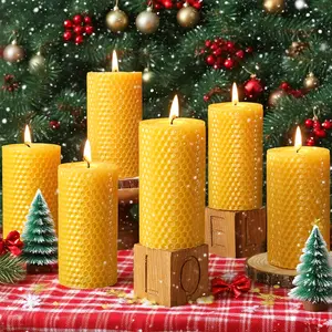 Handmade Beeswax Candles Set, 4-6 Pack Decorative Honeycomb Pillar Candles, Perfect Gift for Candle Lovers, Home Decor & Christmas Decoration, Christmas Tree Ornaments