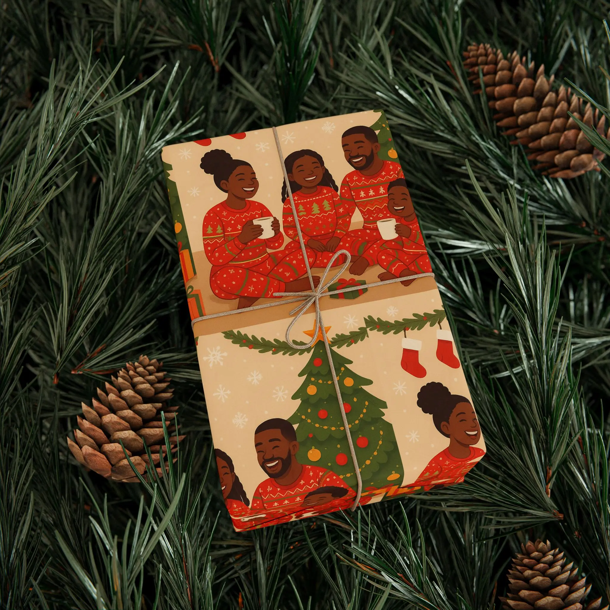 Festive Wrapping Papers Black Family Christmas Gift Wrap Holiday Package Decor High-Definition Printing on Thick Paper Stock Matte Finish 90 gsm Fine Art Paper One-Sided Print