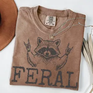 Comfort Colors Distressed Feral Raccoon Typewriter Sarcastic Raccoon Trash Panda Funny Raccoon Animal Humor Tshirt, Feral Girl Tee