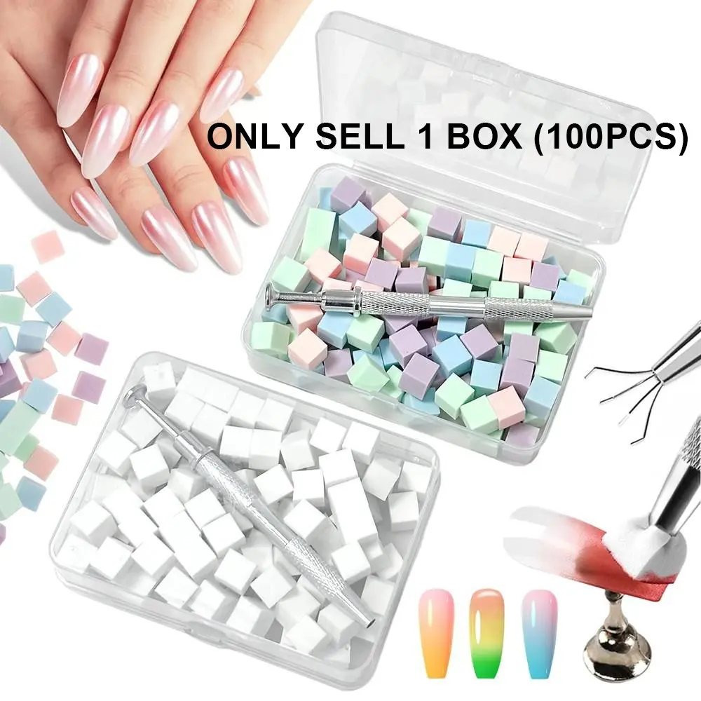 Nail Gradient Sponge Kit: 100pcs Mini Soft Sponge, with Stainless Steel Grip Pen for Manicure Ombre/Blending Designs, for Easy Ombre/Gradient Nail Art, Nail Art Salon & Home Use, Nail Kit Set, Nail Art Tool, Nail Art Supply, Nail Art Equipment
