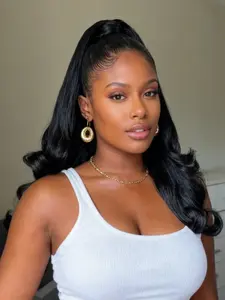 2 PCS Half Up Half Down Ponytail Extension Set  Fake Ponytail Soft Synthetic Hairpiece for Women Long Thick Clip in Hair Extensions Wavy Fuller High Wrap Around