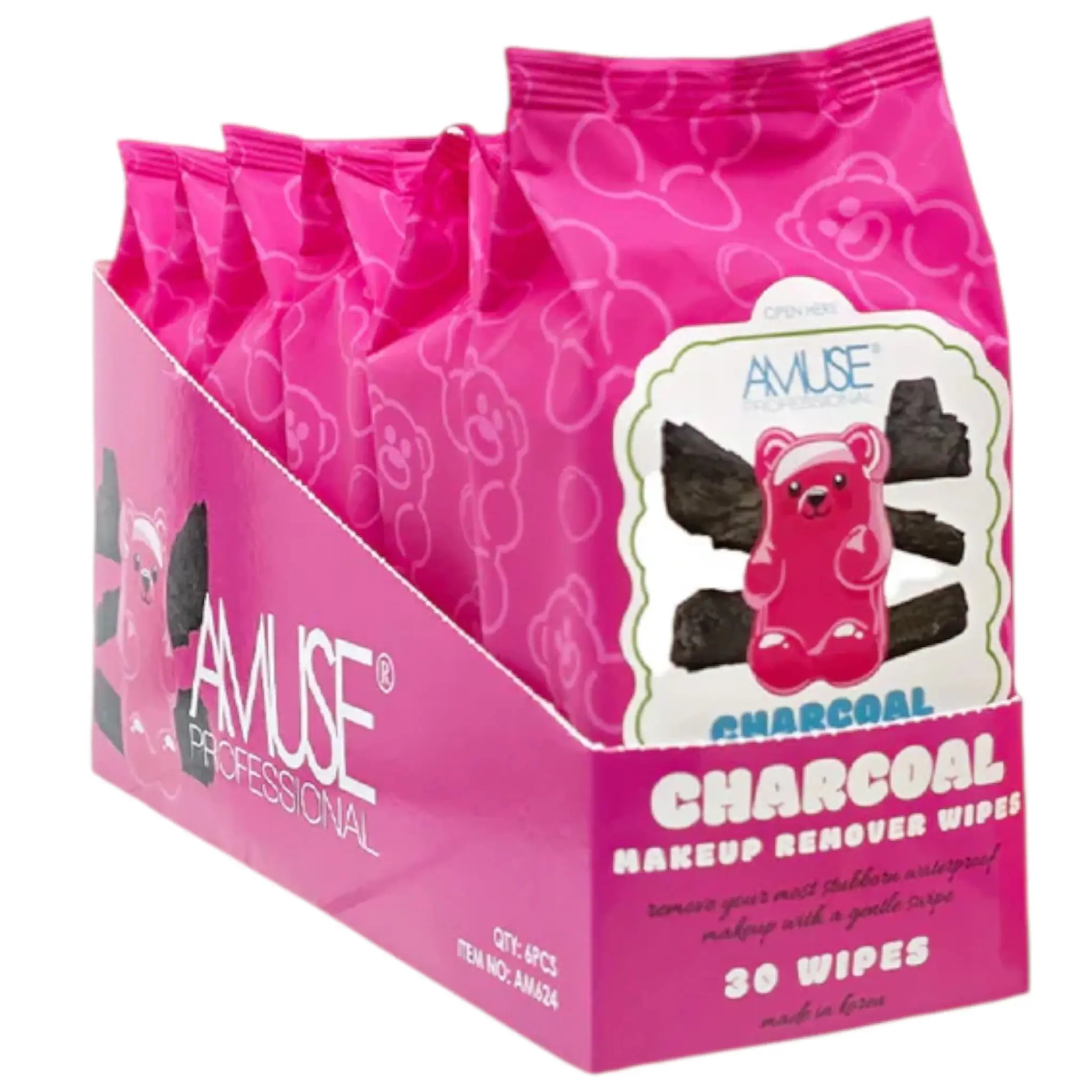 Amuse Makeup Remover Wipes Charcoal - Wholesale Display 6 Units (AM624)