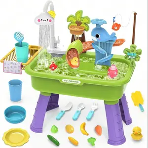 Color Changing Kitchen Sink Toy with Upgraded Electric Faucet, Automatic Water Circulation, Dishwasher and Fishing Playset for Boys and Girls in, Requires 4 AA Batteries Not Included