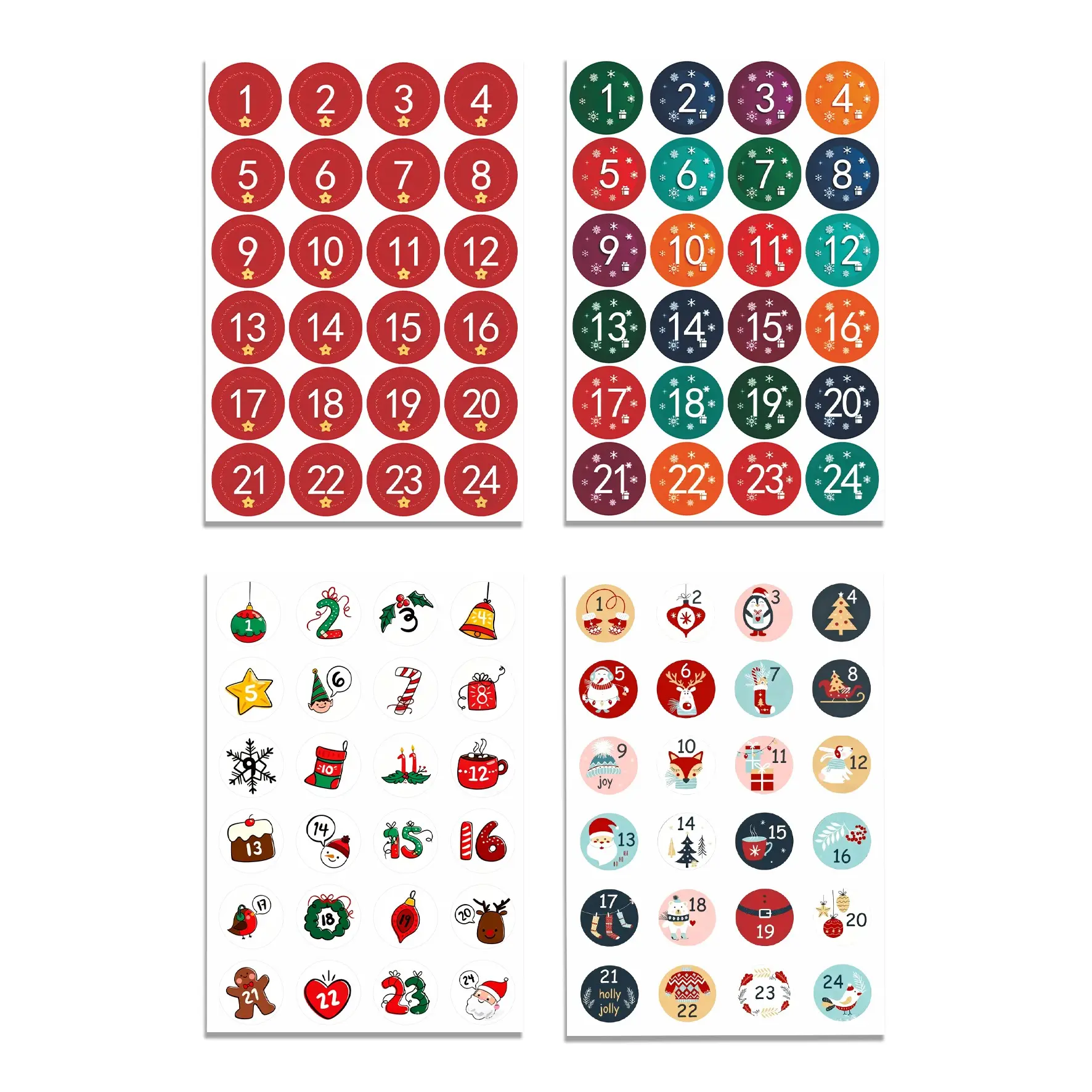 96Pcs Christmas Advent Calendar Stickers Pack, Waterproof Numbered 1-24 & Holiday Christmas Vinyl Decals for Gift Box, Journal & Scrapbook, Christmas Lover Gift