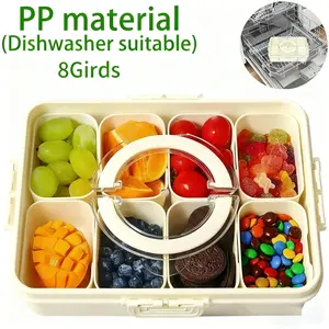 1 PC Divided Tray with Lid and Handle - 8-Compartment Storage Container Plastic Snack Box, Transparent Portable Snack Box with Snap-on Lid, Snack Containers, Suitable for Fruits, Travel, Camping, Picnics, and Lunch Box Organization