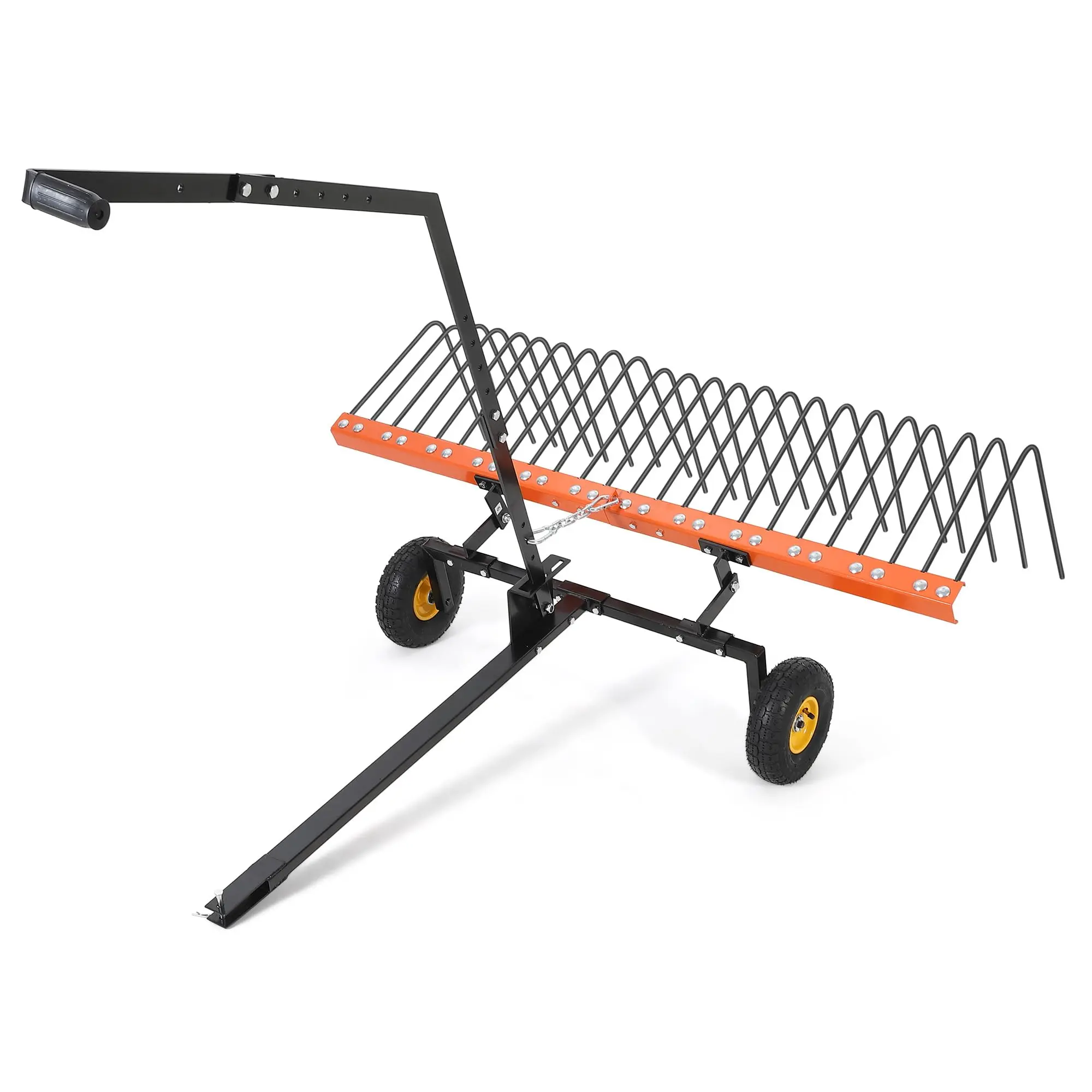 60'' Tow Behind Lawn Dethatcher,24 Durable Spring Steel Tines Lawn Dethatcher,Tow Behind Steel Pine Straw Rake Designed to Lawn and Tractors,Orange