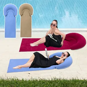 Foldable Portable Beach Mat with Inflatable Headrest, Sandproof Single Person Outdoor Sleeping Pad Camping Bed Mat, for Beach Sunbathing Camping Picnic Backyard Travel Daily Use