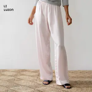 Womens Fall Solid Silk Lounge Pants Elastic Waistband Wide Leg Casual Pull On Trousers