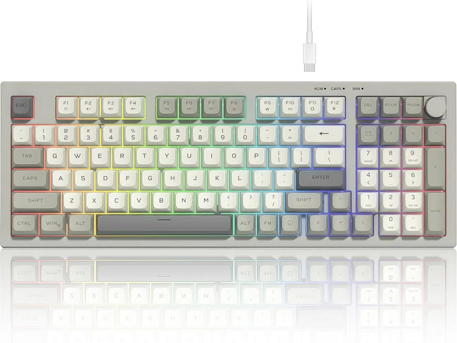 Womier DK98 Retro Look Wired 96% Gaming Keyboard, 97 Keys, Creamy Membrane Creamy Keyboard, Rainbow RGB Lights, Built-in Volume Control