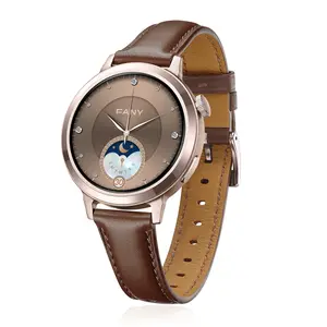 Luna Smart Watch for Women, 1.1'' AMOLED Ultra-clear Display with Aluminum Case & Leather Band, Fitness Tracker Sleep/Heart Rate/SpO2/Step Monitor,110+ Exercise Modes, FANY See the Vibe Watches Wearable Smartphone Workout Bluetooth Portable monitoring