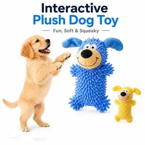SummerVibes Interactive Squeaky Dog Toy - Durable Soft Plush Chew Toy for Small Breeds - 5.5" x 6" Blue-Yellow - Smart Motion-Activated Squeak - Perfect for Puppies & Indoor Play - Fluffy Textured & Chews  puppy small medium dog
