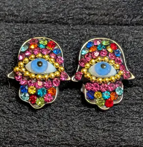 Hamsa Multi-Color Evil Eye Sterling Silver Stud Earrings