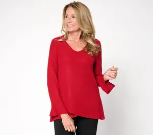 Susan Graver Regular Metallic Knit Top with Ruffle Sleeves