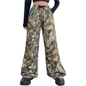 Girl's Camo Pants Elastic Waist Wide Leg Baggy Long Pants Trousers with Pockets Streetwear