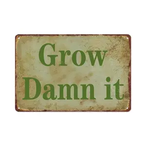 Funny "Grow Damn It" Gardening Vintage Metal Tin Sign, 8"×12" Rustic Garden Decor, Perfect for Farm, Yard, Patio, Greenhouse, Humorous Gift for Garden Lovers