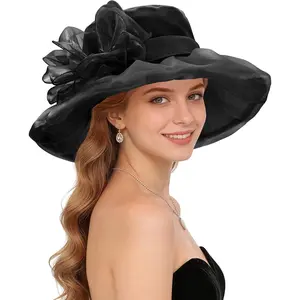 Zando Derby Hats for Women 2026 - Elegant Organza Kentucky Fascinator Hat Vintage Tea Party Church Hat Wedding Headwear2026