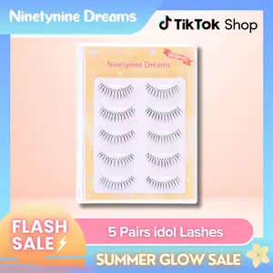 Ninetynine Dreams 5 Pairs idol Lashes | Natural Soft Glam False Strip Eyelashes — K-pop Inspired 9-13mm C+ Spiky Lightweight Reusable Durable Strip Lashes for Daily Makeup