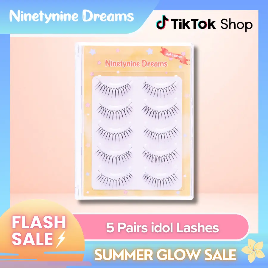 Ninetynine Dreams 5 Pairs idol Lashes | Natural Soft Glam False Strip Eyelashes — K-pop Inspired 9-13mm C+ Spiky Lightweight Reusable Durable Strip Lashes for Daily Makeup