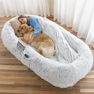 Human Dog Bed for Adults and Pets, Ultra-Soft Plush Giant Dog Bed with Egg Crate Foam, Non-Slip Base, and Machine Washable Cover - Ideal for Relaxation and Napping