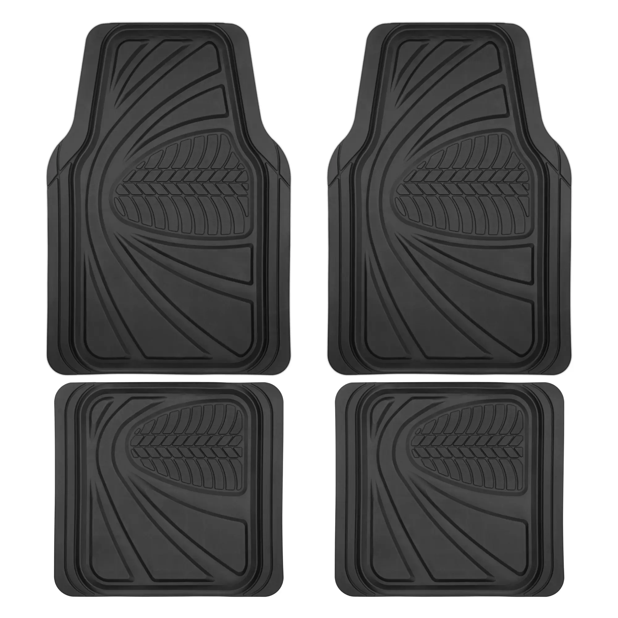 Motor Trend FlexTough Guard All-Weather Car Floor Mats, Waterproof Heavy Duty Rubber, Trim-to-Fit Universal Anti-Slip, for Truck SUV Van, Black