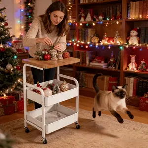 Three-Tier Rolling Cart Display Storage Rack, Carbon Steel Frame, Space-Saving Organizer for Home Office Kitchen Bathroom, Universal Setting