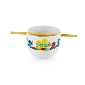 Disney Lilo & Stitch Japanese Dinnerware Set | 16-Ounce Ramen Bowl, Chopsticks